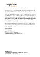 Responses to the Substantial and Relevant Questions received from Unitholders for the Annual General Meeting on 29 July 2024